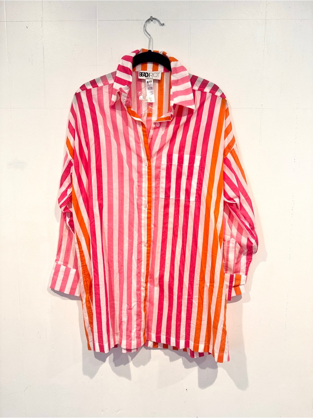 NWOT Beach Riot Pink and Orange Stripe Button-Down Shirt coverup